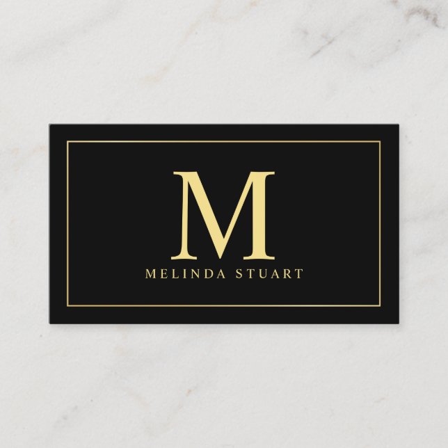 Carte De Visite Monogramme noir et or élégant (Devant)