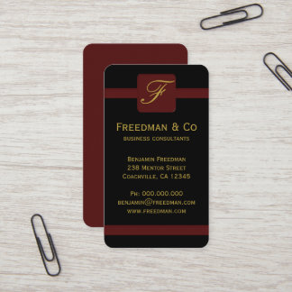 Carte De Visite Monogramme noir et rouge foncé personnalisé profes