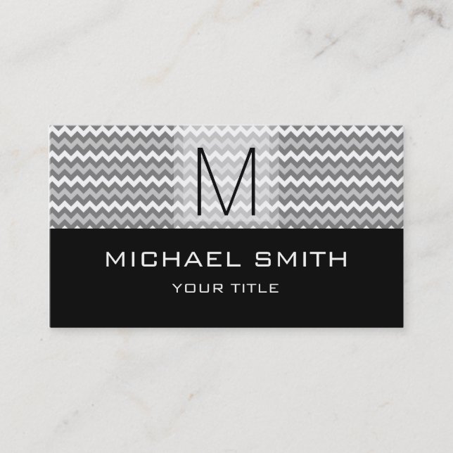 Carte De Visite Monogramme noir moderne Motif Chevron (Devant)