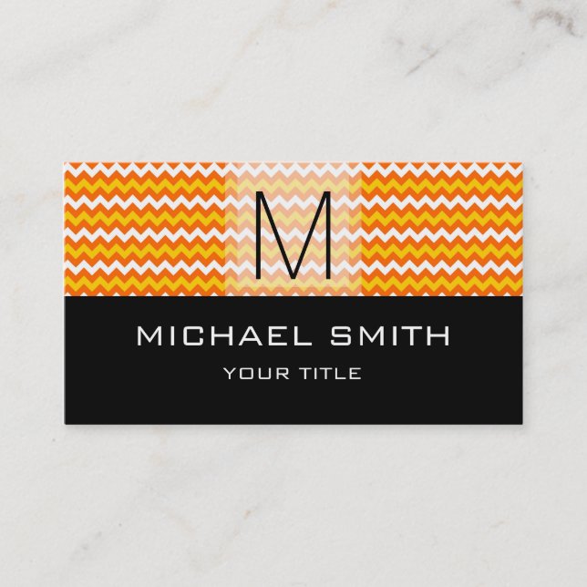 Carte De Visite Monogramme noir moderne Motif Chevron #2 (Devant)