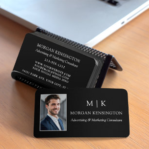 Carte De Visite Monogramme noir moderne ou ajouter une photo de lo