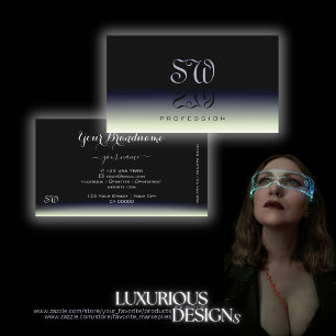 Carte De Visite Monogramme noir noir brillant en acier