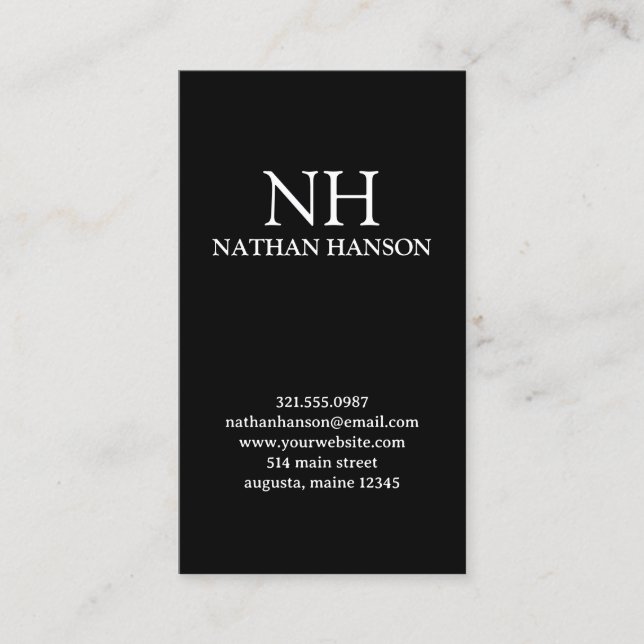 Carte De Visite Monogramme noir simple moderne (Devant)
