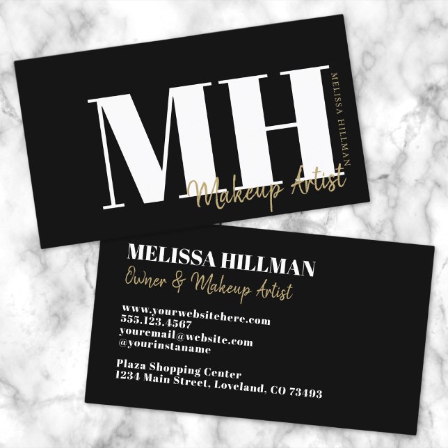 Carte De Visite Monogramme noir simple professionnel (Professional Simple Modern Black Gold Monogram Business Card)