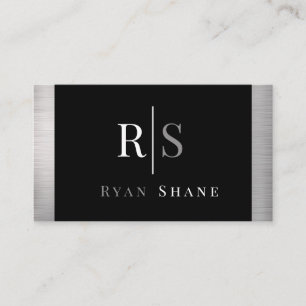 Carte De Visite Monogramme & nom blanc et gris DIY, noir et argent