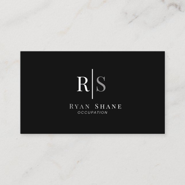Carte De Visite Monogramme & nom blanc et gris, noir et argent, Vs (Devant)