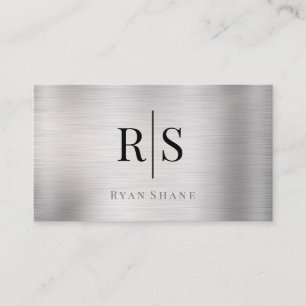 Carte De Visite Monogramme & Nom Élégants, Code QR, Argent Brossé