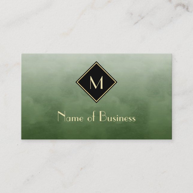 Carte De Visite Monogramme Or Aquarelle Vert Sauge (Devant)