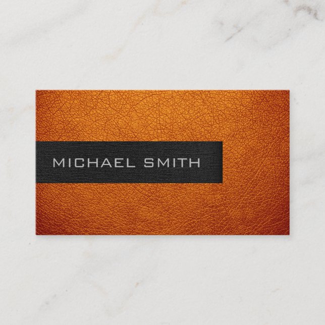 Carte De Visite Monogramme Orange Cuir Look (Devant)