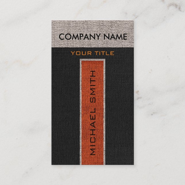 Carte De Visite Monogramme Orange et noir Burlap Linen Rustique Ju (Devant)