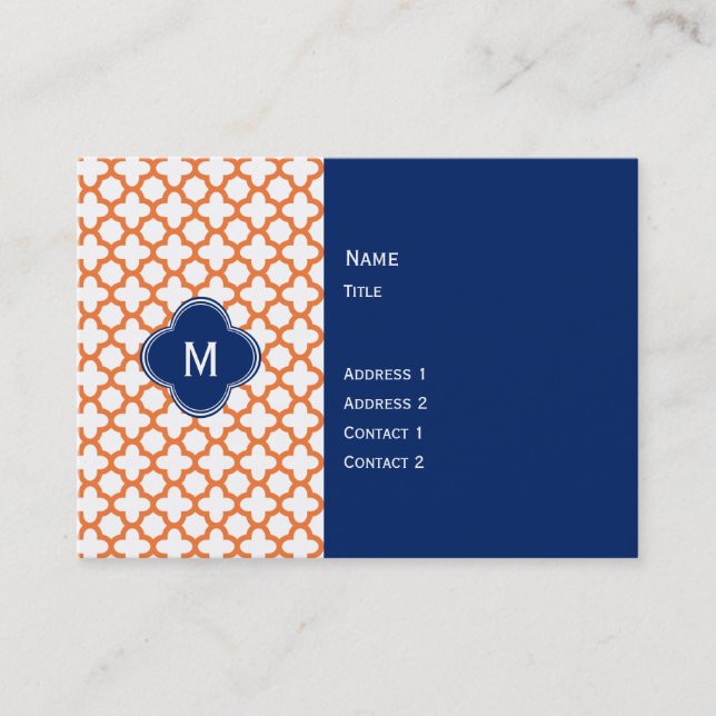 Carte De Visite Monogramme Orange et Royal Blue Quatrefoil (Devant)