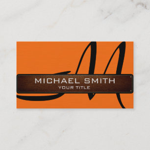 Carte De Visite Monogramme Orange Moderne cuir Look