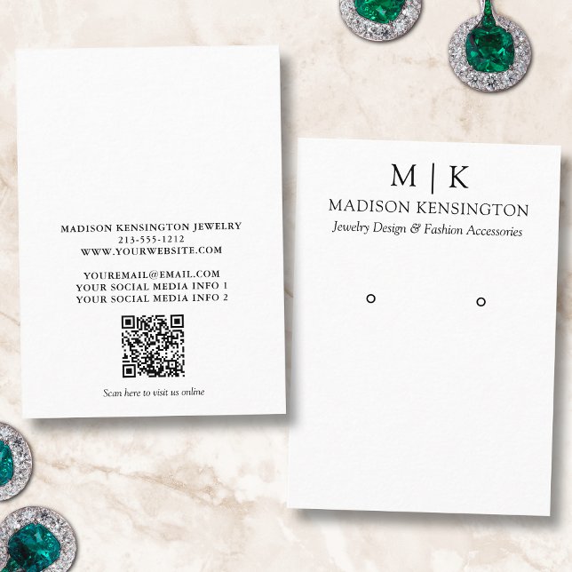 Carte De Visite Monogramme ou ajouter un logo QR Code d'oreille af (Edit to Customize text, colors and more)
