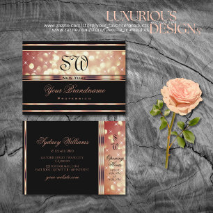 Carte De Visite Monogramme Pailleté Rose Gold Noir Glamour