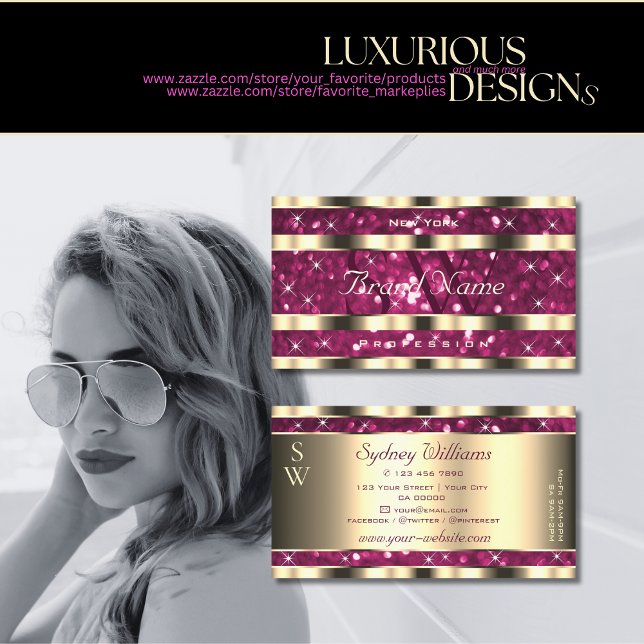 Carte De Visite Monogramme Paillettes Étoiles Scintillantes Rose O (Créateur téléchargé)