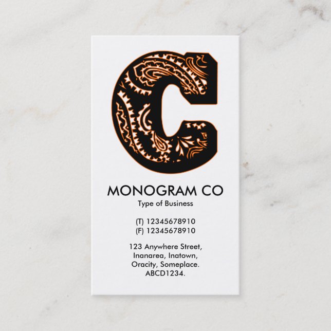 Carte De Visite Monogramme Paisley - B (Devant)