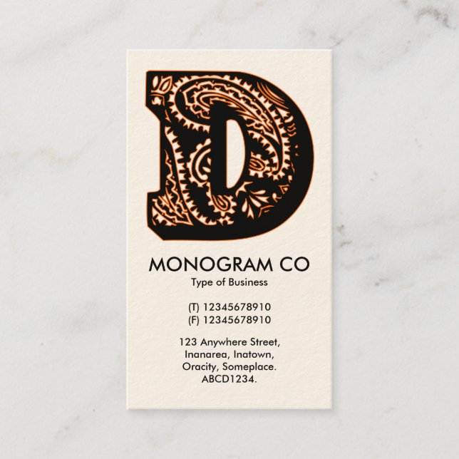 Carte De Visite Monogramme Paisley - D (Devant)