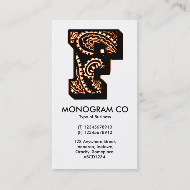 Carte De Visite Monogramme Paisley - F (Devant)