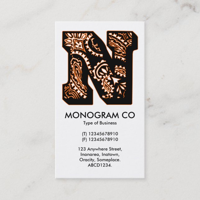 Carte De Visite Monogramme Paisley - N (Devant)