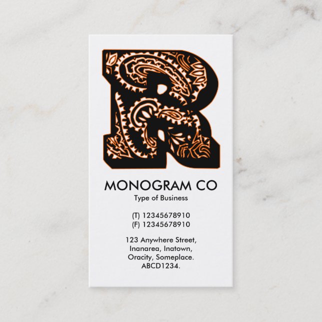 Carte De Visite Monogramme Paisley - R (Devant)