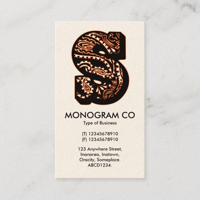 Carte De Visite Monogramme Paisley - S (Devant)