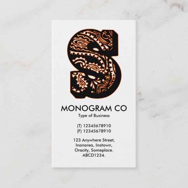 Carte De Visite Monogramme Paisley - S (Devant)