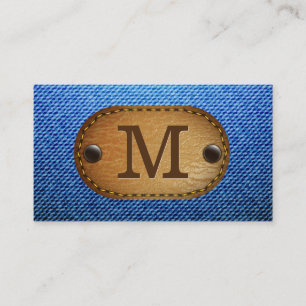 Carte De Visite Monogramme Patch en cuir Brown Denim