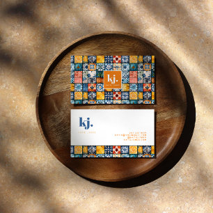 Carte De Visite Monogramme patchwork estival stylé et amusant