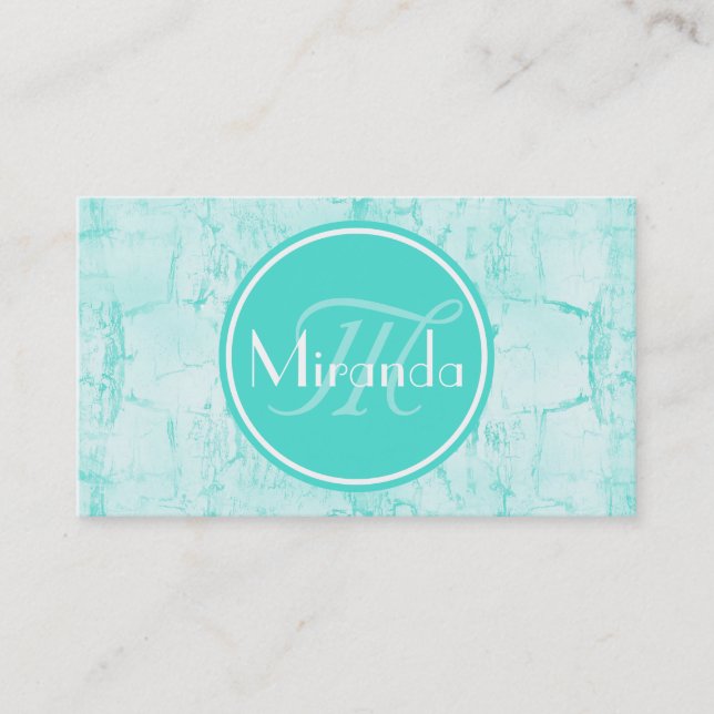Carte De Visite Monogramme Peinture Fissurée Aqua (Devant)