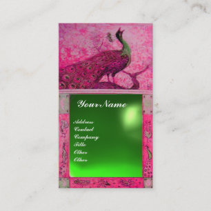 Carte De Visite MONOGRAMME PERROQUET AMOUR MARIAGE rose vert émera