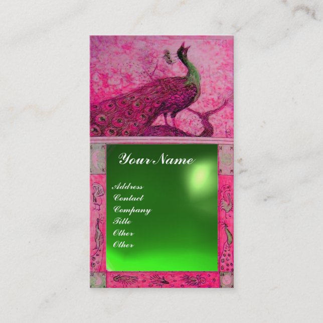 Carte De Visite MONOGRAMME PERROQUET AMOUR MARIAGE rose vert émera (Devant)