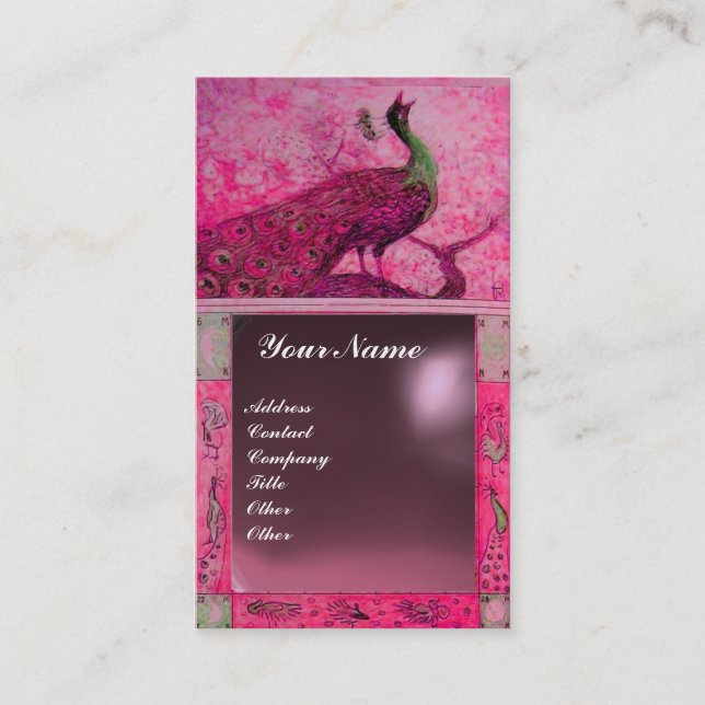 Carte De Visite MONOGRAMME PERRUCHE AMOUR MARIAGE rose violet amét (Devant)