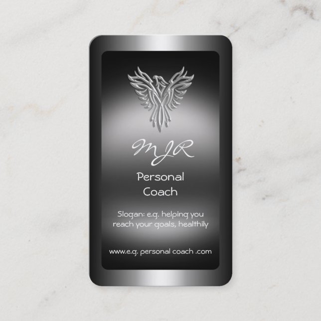 Carte De Visite Monogramme, Personal Trainer, look argent Phoenix (Devant)