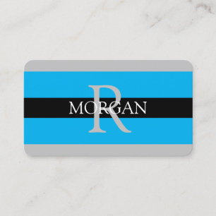 Carte De Visite Monogramme personnalisé avec rayures noir gris cie