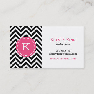 Carte De Visite Monogramme personnalisé Black & Hot Pink