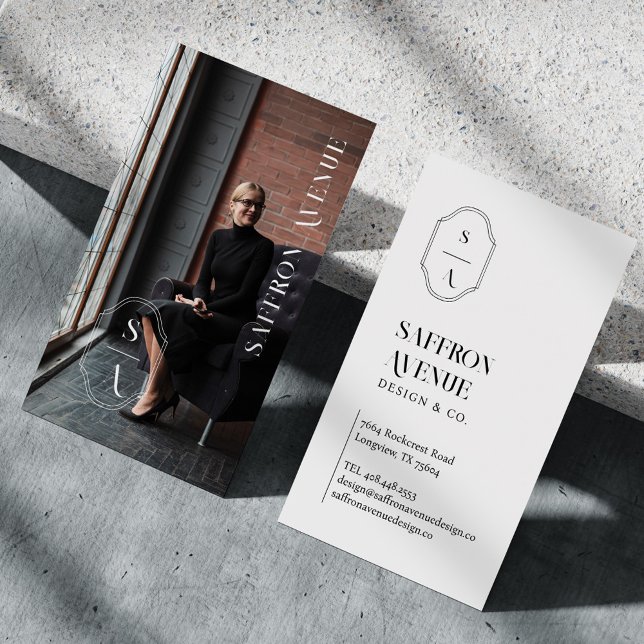 Carte De Visite Monogramme Personnalisé Élégant Minimal Crest Phot (Créateur téléchargé)