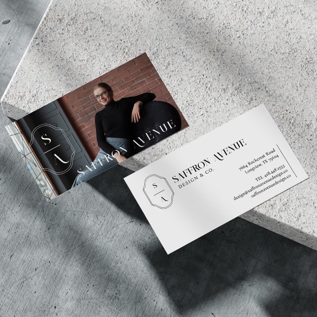 Carte De Visite Monogramme Personnalisé Élégant Minimal Crest Phot (Créateur téléchargé)