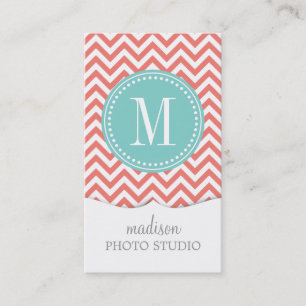 Carte De Visite Monogramme personnalisé par zigzag de corail de