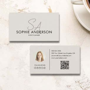 Carte De Visite Monogramme photo moderne et élégant Code QR