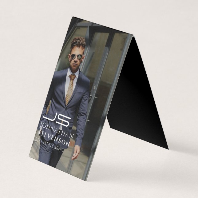 Carte De Visite Monogramme photo noir et blanc professionnel moder (Devant)