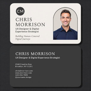 Carte De Visite Monogramme Photo Noir Professionnel Moderne
