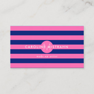 Carte De Visite Monogramme Pink Navy Blue Makeup Artiste professio