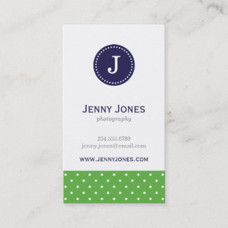 Carte De Visite Monogramme Pois bleu vert et marine