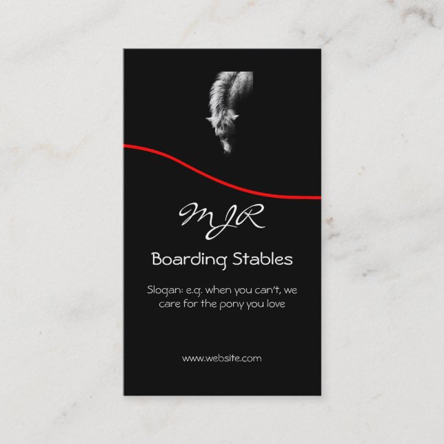 Carte De Visite Monogramme, portrait de poney, bruissement rouge (Devant)