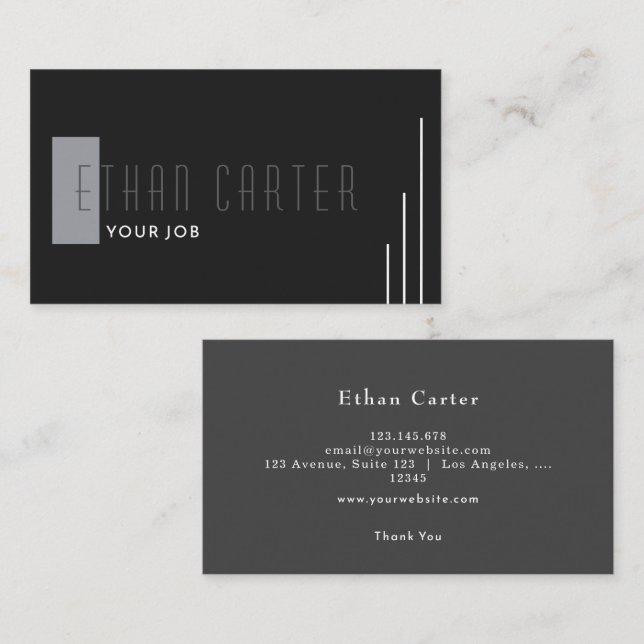 Carte De Visite Monogramme professionnel Black Elegant (Devant / Derrière)
