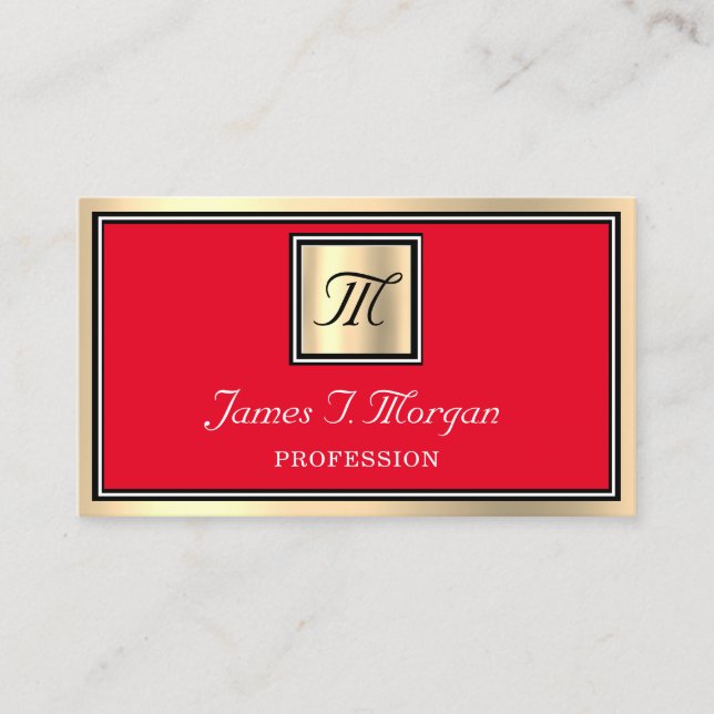 Carte De Visite Monogramme professionnel Brown Rouge VIP encadré G (Devant)