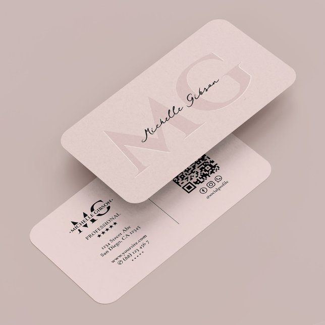 Carte De Visite Monogramme professionnel de beauté rose (Minimal Professional Pink Beauty Monogram Business Card
)