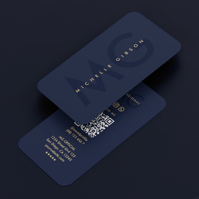 Carte De Visite Monogramme professionnel de marketing moderne Mari (Modern Marketing Professional Monogram Navy Blue Business Card
)