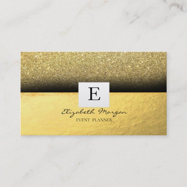 Carte De Visite Monogramme professionnel élégant avec paillettes d (Devant)