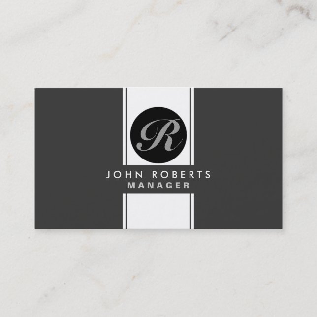 Carte De Visite Monogramme professionnel élégant Noir moderne (Devant)